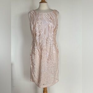 Calvin Klein Cream Sequin V-back Sleeveless Sheath Dress